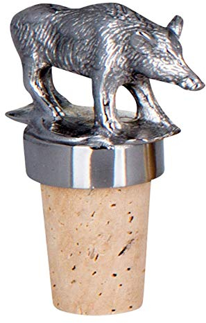 H.Bauer jun. Design Flaschenkorken Edelstahl - dekorativer Flaschenverschluss Kork Ø 2.5 cm Stopper für Flaschen - Verschlussstopfen mit Motivkopf Wildschwein - Korkstopfen Geschenk für Jäger