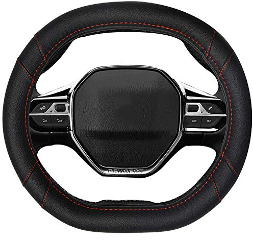 Mayco Bell Mikrofaser Leder Auto Lenkradbezug Fit für Peugeot 3008 206 207 208 2016-2019 508 208 2019 e-208 (rote Linie)