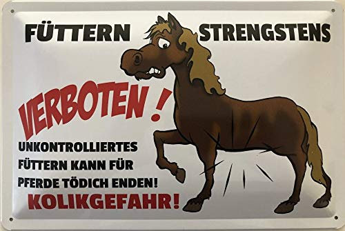 Blechschild 30 x 20 cm Warnschild für Pferde: Füttern strengstens verboten ! - Deko7