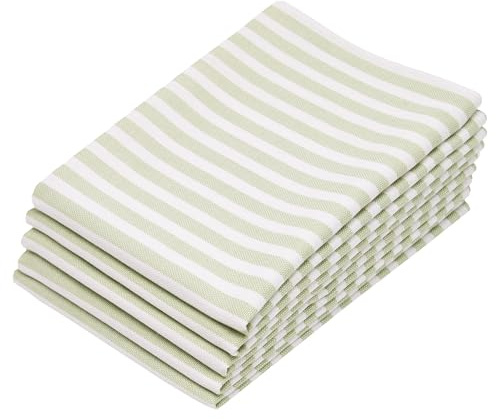 ZOLLNER 5 strofinacci in cotone 50x70 cm - canovacci assorbenti e lunga durata - lavabili a 60°C - a righe verde e bianche - Qualità gastronomica - certificato OEKO TEX (R)