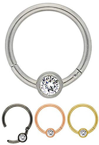 Treuheld® Segmentring-Clicker Piercing mit Kristall | 4 Farben - 36 Größen