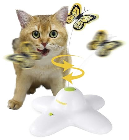 ALL FOR PAWS Cat Butterfly Toy - Interactive, 360° Rotating, Automatic Self Playing Teaser (Shiny Butterfly)