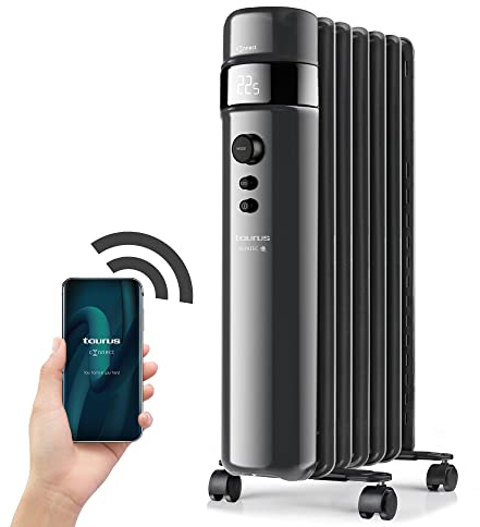 Taurus Agadir 2000 CONNECT - Radiador de aceite. Radiador eléctrico. Pantalla digital. Temperatura ajustable. Temporizador 24h. 3 niveles de potencia + modo ECO. Ruedas. 2000W. Silencioso.