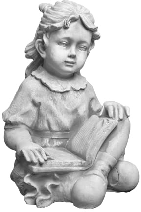 gartendekoparadies.de Mädchen mit Lieblingsbuch, Steinfigur, H. 44 cm, 26 kg, Grau, Frostsicher aus Steinguss für Außenbereich