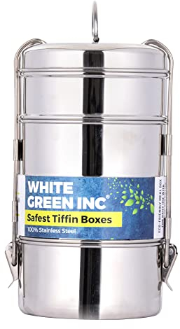 WG inc Lunch Box for Adults, Stainless Steel Indian Tiffin Large Bento Box Four Compartment Food Storage Containers for Work/Office/Camping- Dishwasher Safe (4 Tier)