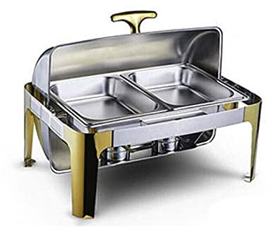 ksamwjf Speisenwärmer, 9L Lebensmittelqualität Edelstahl Gold Warmhaltebehälter Chafing Dish, Speisenisolierung Alkoholofen,Doppelgitter
