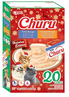 INABA Churu Weihnachtsgeschenkbox, Leckerlis mit Huhn und Thunfisch, 20x14g | Variety Box, Katzen Leckerlis für Tierarzt, Training, Bindung, 100% natürliches, Getreidefrei, Zuckerfrei, Kalorienarm