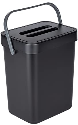 WENKO Abfallsammler mit Griff Tago, Abfalleimer mit 5 Liter Volumen, kompakter Mülleimer in Schwarz zur Befestigung ohne bohren, inkl. Über-Tür Static-Loc Befestigungsmöglichkeit, 21x24x17 cm