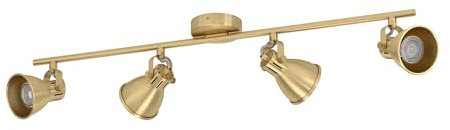 EGLO LED Deckenlampe Seras, Deckenleuchte mit 4 Spots | Spotbalken schwenkbar, Wohnzimmerlampe aus Stahl in Messing-gebürstet und gold, Deckenspots mit GU10-Leuchtmittel, warmweiß