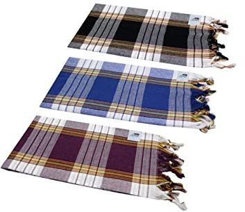 Hamamtuch Set 3-er Set - schwarz, blau, lila kariert Classic Pestemal Hamam Handtuch Saunatuch, Badetuch Strandtuch, für Sauna Hamam Wellness Massage, je 80 x 180 cm, saugstark u. pflegeleicht