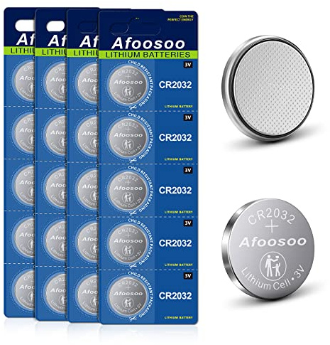 Afoosoo CR2032 Lithium 3v Coin Battery – 20 Pack CR 2032 for Apple AirTag Watch Car Remote Key Fob Garage Door Opener Sensor Digital Scale Thermometers Blood Glucose Meters Battery Replacement