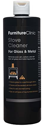 Furniture Clinic Stove Glass & Metal Cleaner - Clean & Removes Ash, Carbon, Soot & Dirt - Use for Cleaning Both Door Glass & Metal Surfaces of Wood Log Burner Stoves & Fireplace Hearth - 500ml Spray