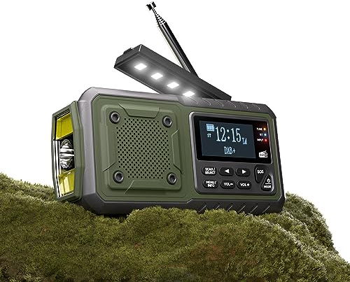 Acta Berg Radio con manivela DAB+/FM, batería 5000 mAh, radio solar con despertador, linterna, cargador, equipo de emergencia para apagones, con función SOS y carga manual