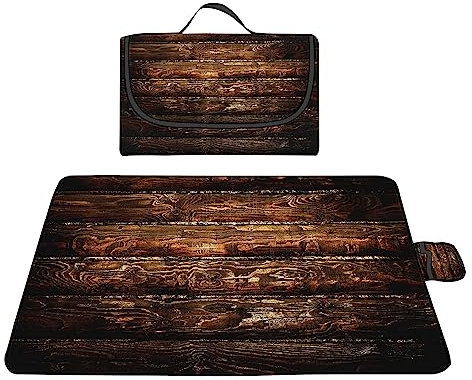 TengYuer Picknickdecke 180x200cm Stranddecke Wasserdicht Sandfrei Isoliert Faltbar Strandmatte mit Tragegriff Outdoor Campingdecke XXL für Camping Parks Strände Picknick Holzmaserung Braun