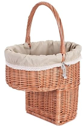 e-wicker24 Alles aus Weide Natural Wicker Stair Basket for Staircase Storage Woven Seagrass Organizer with Handles and Lid for Home Decor Laundry Shoe Toy Blanket and Kitchen Accessories