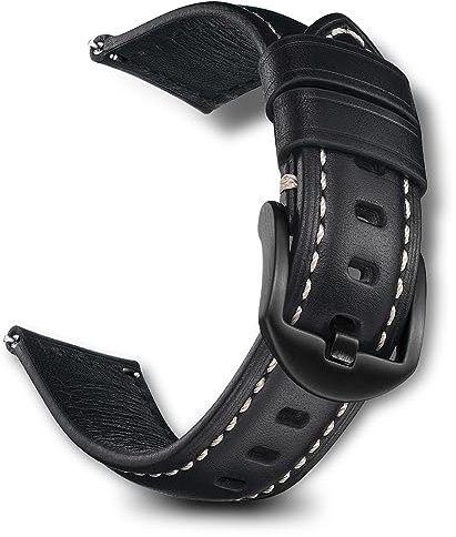RoYiio Cinturini Pelle per Anse Larghe 22mm, Cinturino di Ricambio in Pelle Cerata Olio Compatibile con Amazfit/Xiaomi/Huawei/Samsung/Garmin Series - Nero