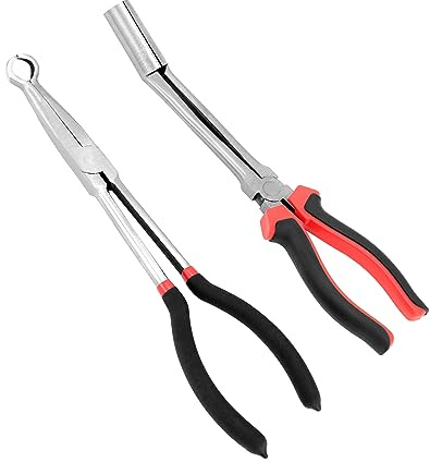 QWORK Spark Plug Boot Removal Pliers Set – Long Reach and Non-Slip Grip for Gasoline Engine Maintenance