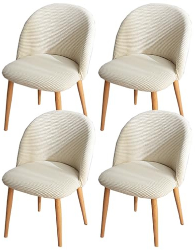 KCCRHIN Funda para Silla Redonda De Comedor Pack 2/4/6 - Fundas Curvas Con Respaldo Redondo, Cubiertas De Colores Sólidos para Salón y Cocina, Cream 4pcs