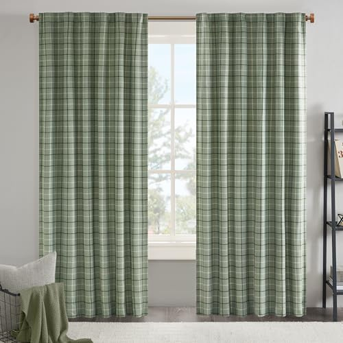 Madison Park Anaheim Cabin Plaid Curtain Window, Thermal Insulated Fleece Lining, Living Room Decor Room Darkening Drape for Bedroom, 1-Single Panel Pack, 50x84, Rod Pocket & Back Tab, Green