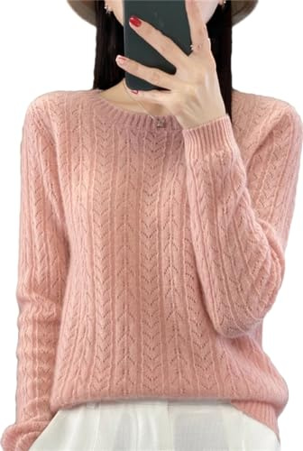 Zozogag Pull en Laine Mérinos pour Femme, Col Rond, Motif d'oreille De Blé, Ajouré, Décontracté, Tricot, Doux, Collection Printemps-Automne, 100% pnnrk M(47.5-55kg)