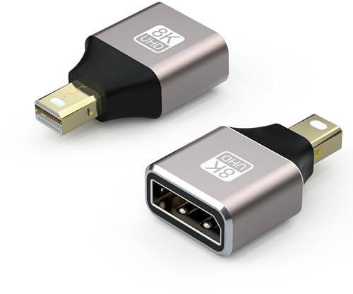 VMOJO Confezione da 2 mini DP maschio a presa DisplayPort, convertitore di espansione 8K, 8K@60Hz, 4K@144Hz, DisplayPort 1.4, trasmissione bidirezionale, adattatore da DP a Mini DisplayPort