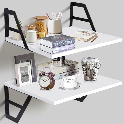 Tectocker-DOU 2 Stück tief schwebende Regale; Montiertes Bücherregal für Wohnzimmer, Schlafzimmer, Regale für Wanddekor; Regale für Wandaufbewahrung; Regal mit Metallhalterungen, 30,5 cm (Weiß)