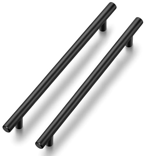 Ravinte 10 Stück Schwarz Möbelgriffe T Bar Griffe für Küchenschränke 192mm | Rostfreier Edelstahl, Gerader Stangengriff, Für Küchenschränke, Schubladen, Kommoden, Türen, Einfache Möbelaufwertung
