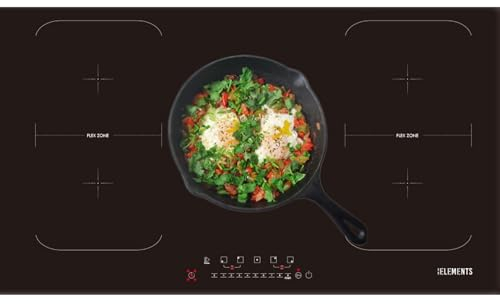 Placa de inducción de 60 cm, antiarañazos, resistente a los arañazos, función de conservación del calor, placa de inducción 4 platos, zona flexible, autosuficiente, 7400 W, sin marco, control táctil