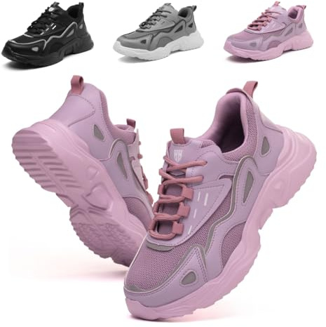 Bawalon Chaussures de Sécurité Femmes Légère Embout Acier Basket de Securite Respirantes Antidérapante Chaussures de Travail Confortable Violet EU 39
