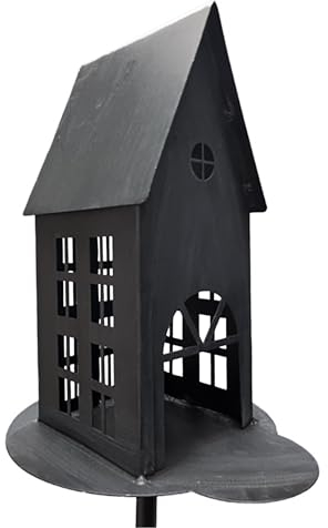 Metall Gartenstecker Haus in anthrazit - H 75 cm - Gartendeko Beetstecker Windlicht - Frühling Sommer Blumenbeet Deko Laterne Metallstecker mit Erdspieß