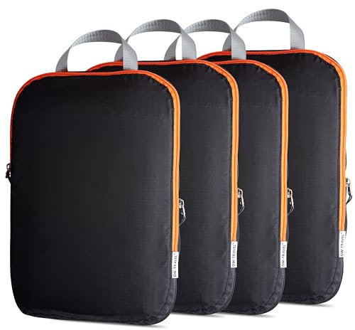 OW-Travel Einfach zu Organisierende Packwürfel Kompression für Koffer. 4 Große Koffer Organizer Kompression für Reisetasche Rucksack Reisezubehör Urlaubsutensilien. 4-teilig schwarz
