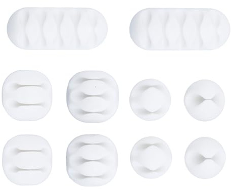 Cable Holder Clips,10 pcs Cable Holder Clips Silicone Adhesive Cable Management Cord Organiser Cable Tidy Clips for Home, Office, Car, Wall and Desk (White)