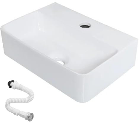 MAGIC SELECT Lavabo en Céramique, Vasque a Poser Blanc, Lavabo de Toilette Anti-Taches, Facile à Nettoyer avec Connexions Standard. Idéal pour la Cuisine ou la Salle de Bain. (36,5x25,5x10,5 CM)