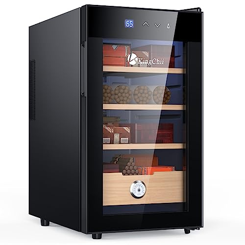 KingChii 48L Vertikal Elektrischer Zigarren-Humidor, Kühlkontrollsystem, Elektronischer Kühler-Humidor-Schrank mit Regalen aus Spanischer Zeder und Hygrometer