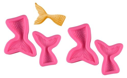 4 x rosa Meerjungfrauenschwanz-Formen, 6 Stück, 3D-Tier-Silikon-Fondantformen, kleine Harzformen, Meerjungfrauenschwanz, Süßigkeiten, Schokolade, Kekse, Werkzeuge, Ozean-Thema, Kuchenaufsatz zum