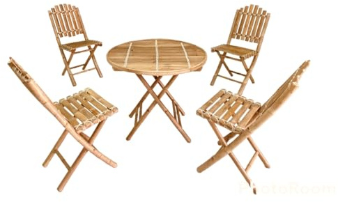iD for You Bistro-Set aus Bambus – Set Kalys 5-teilig – 4 Stühle + 1 Tisch aus Bambus