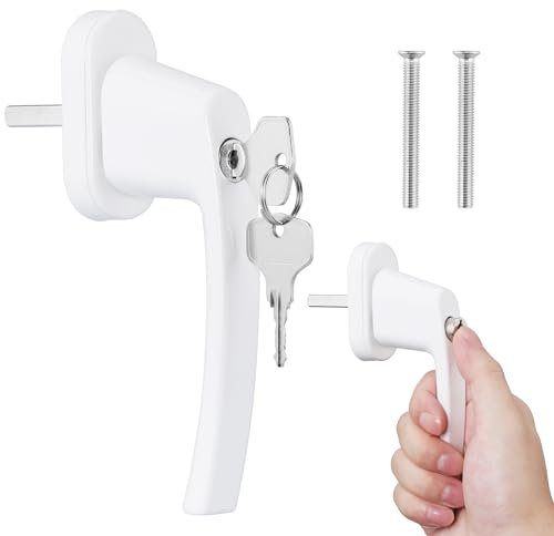 kwmobile Manilla Ventana Aluminio con Llave - 1x Manivela Puerta Aluminio con Bloqueo - Manija de Seguridad para Ventana Corredera Cierre Puerta Terraza - Pasador 35 mm - Blanco