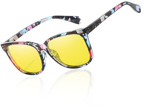 TJUTR Lunettes de conduite de nuit polarisées antireflet jaunes pour femme pour vision nocturne réduisent l'éblouissement des phares lunettes carrées, 136 mm x 60 mm x 50 mm
