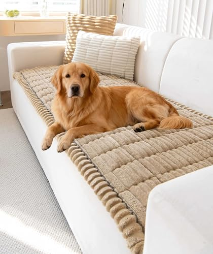 OTOB Couch Cover for Dogs Washable, Non Slip Funny Pet Couch Covers Sofa Slipcovers Cushion Mat, Plush Soft Cozy Pet Friendly Furniture Protector, All Seasons (Coffee, 23.6 x 47.2)