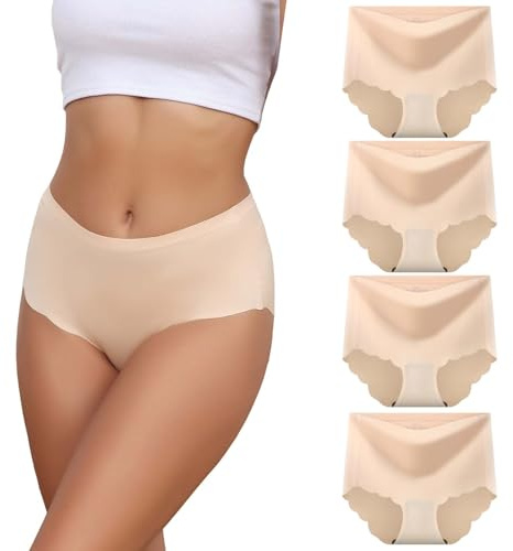 Dumwis Culotte sans Couture Femme,Culotte Invisible Femme Taille Haute,Culottes Et Slips,Doux Elasticité sous-Vêtements De Sport Femme,Microfibre Respirant Feminins Shorty Femme Lot De 4(S-3XL)