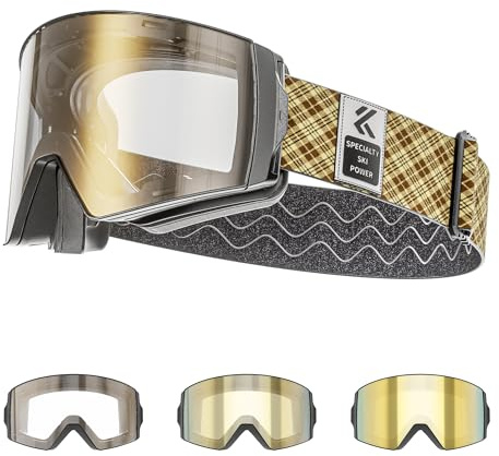 KAPVOE Maschera Sci Fotocromatica UV400 Antinebbia Lenti Magnetiche. Unisex per Uomo Donna Giovani Compatibile con Casco Ideal per Sci Snowboard e Pattinaggio su Ghiaccio con Lenti Intercambiabili 08