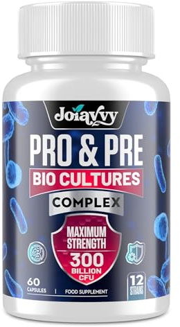 300 Billion CFU Probiotics & Prebiotics for Gut Health - 12 Live Cultures - Lactobacillus Acidophilus & Bifidobacterium - Advanced Prebiotic & Probiotic Supplement for Women & Men - 60 Capsules