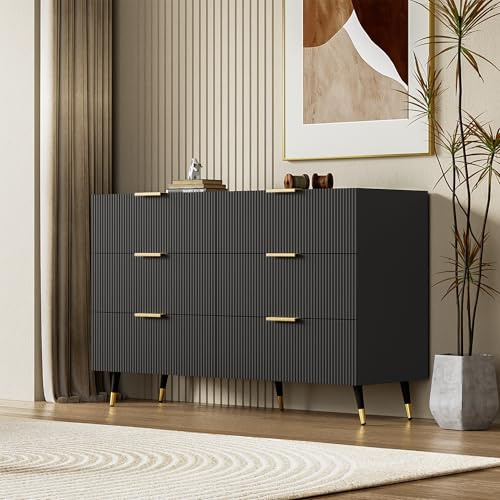 YGHQAP Commode blanche avec 6 tiroirs - Buffet de salon - Commode moderne pour chambre à coucher, salon, bureau, couloir (noir)
