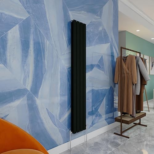 Central Heating Radiator,1600x272mm Black Vertical Flat Double Panel Column Energy-efficient for Morden Multi-Scene