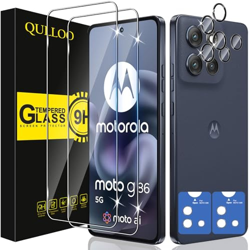 QULLOO Vetro Temperato per Motorola Moto G86 / G86 Power 5G, 2 Pezzi Pellicola Vetro Protettiva e 2 Pezzi Pellicola Fotocamera, Durezza 9H Anti Graffio HD Trasparente Vetrino Protezione Schermo