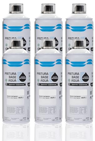 BESCH Pintura en Spray Base Agua 400ml – Ecológica, Sin Olor, para Madera, Plástico, Metal y Cartón – Cobertura Uniforme y Secado Rápido - Blanco Satinado, Pack de 6 unidades