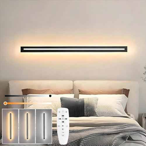 niuniaj 25W LED Wandleuchte Innen 100CM Wandlampe mit Fernbedienung | Dimmbar 10%-100%,3000K-6000K,Moderne Wandbeleuchtung Schwarz für Schlafzimmer Korridor Wohnzimmer Treppe Kinderzimmer Küche