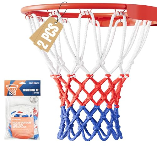 KadoKado 2PCS Heavy-Duty Basketball Net Replacement, 2x150g Professional Net for Standard Rim, Durable Weather-Resistant & Colorfast for Adults, Teens, Driveway, Backyard, Netball Hoop, 12 Loops BSK02