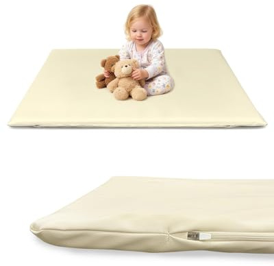 hoopyosms Baby Foam Play Mat 127x127cm, Thick Waterproof PU Leather Crawling Mat for Babies and Toddlers, Soft Padded Playmat for Playpen, Tummy Time & Baby Gym(Beige)