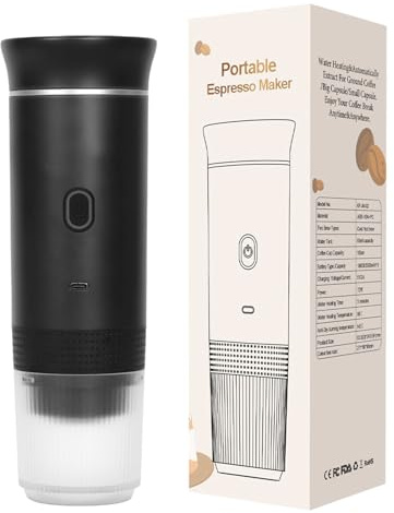 AXVRAV Tragbare Elektrische Espressomaschine, Mini Kaffeemaschine mit USB-C Kompatibel mit Kapseln & Kaffeepulver, Reisekaffeemaschine für Auto Camping Büro & Reisen – Schnellaufheizung